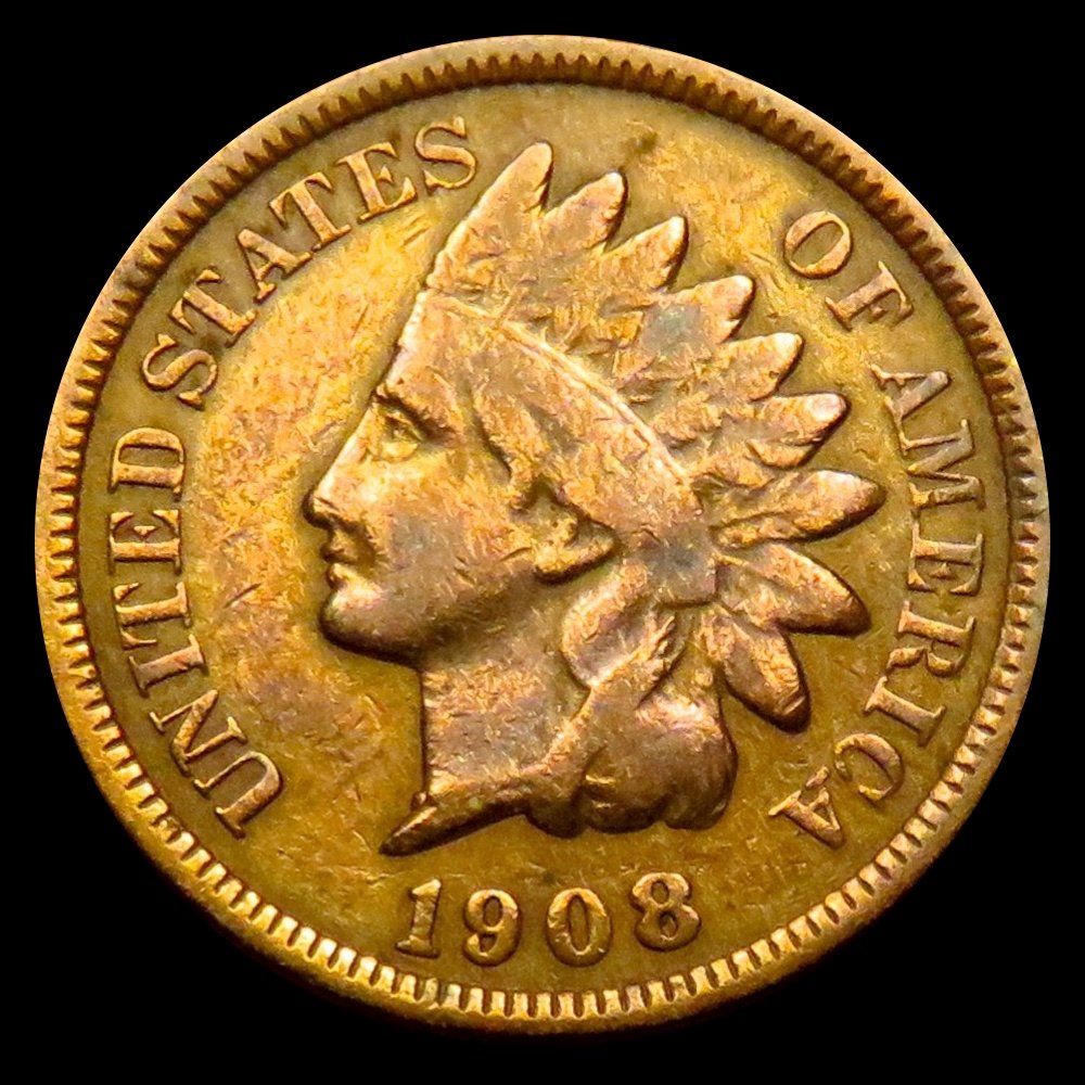 A cleaned 1908 Indian Head cent