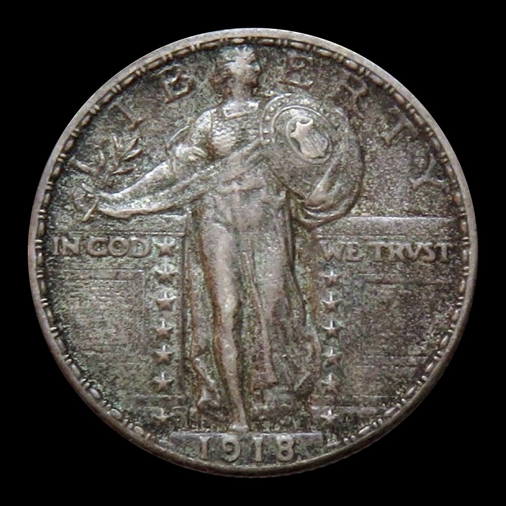 What started as toning became corrosion on this 1918-D Standing Liberty quarter