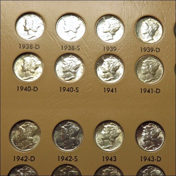 BU Mercury dimes in an album